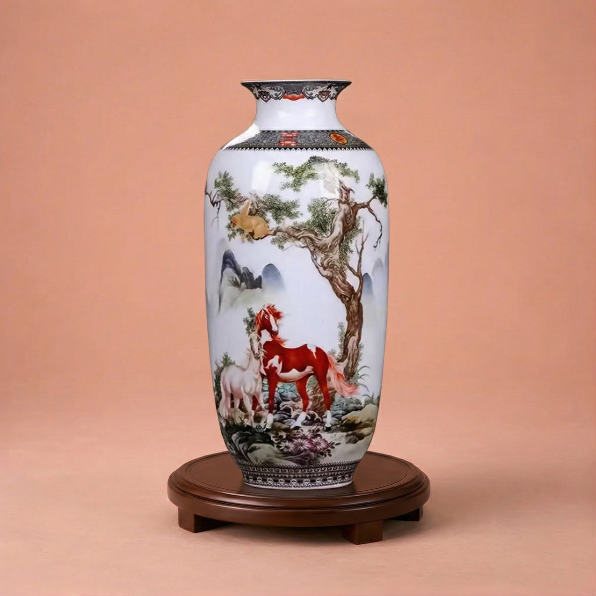 Grand vase en céramique chinois motif chevaux