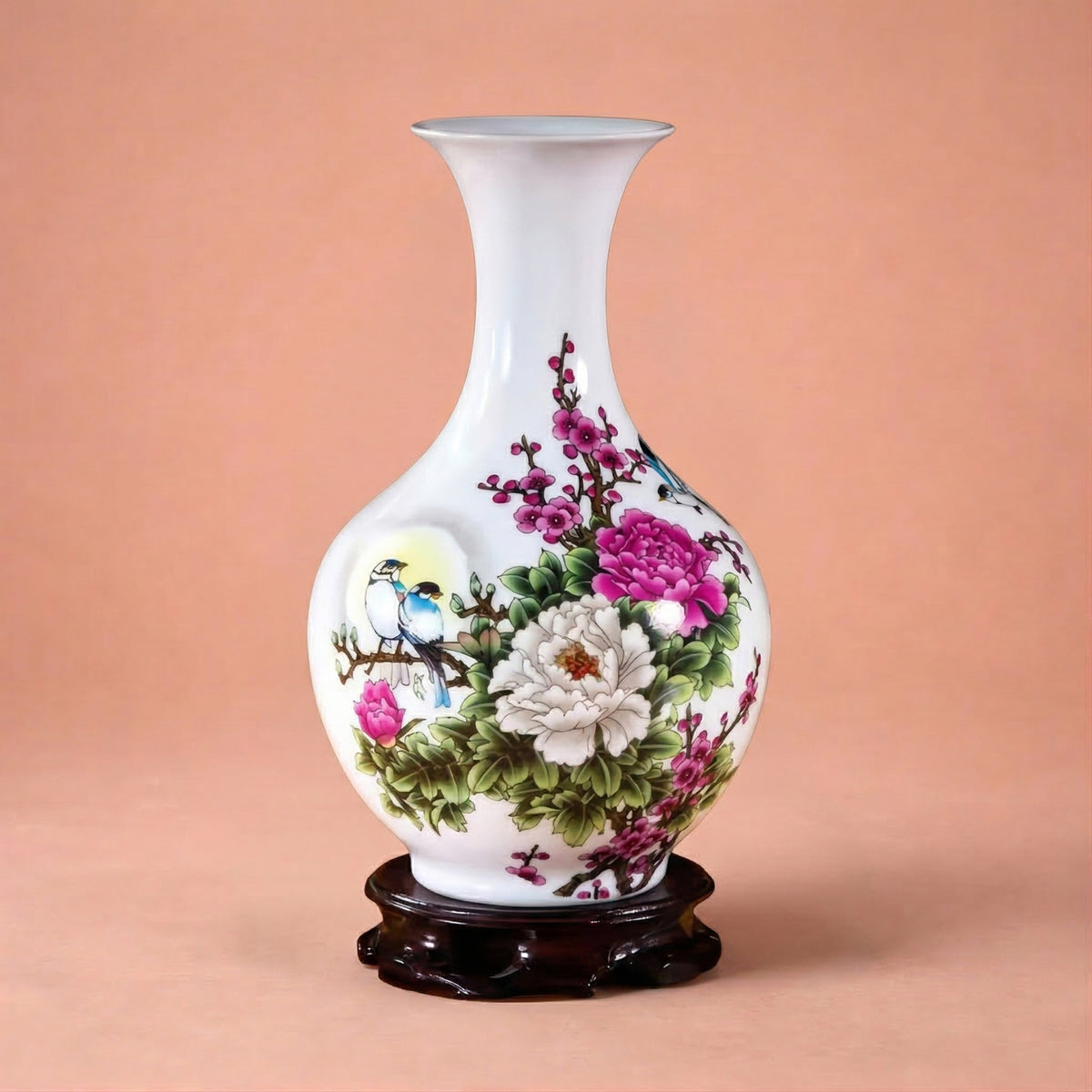 Vase chinois en céramique blanc modèle fleural