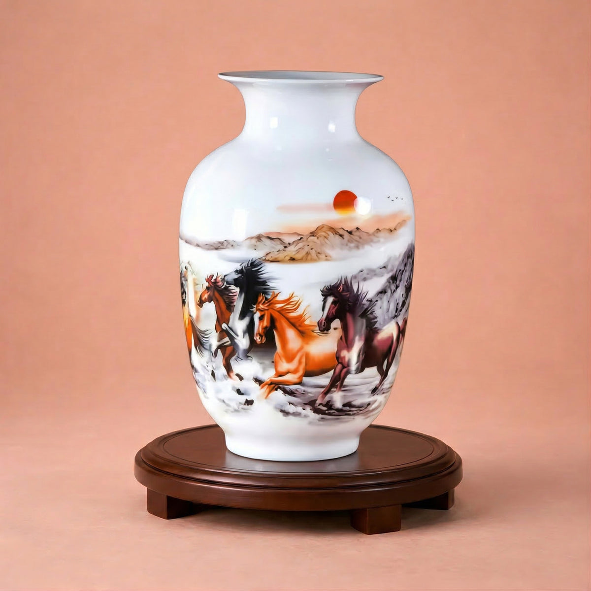 Vase chinois en céramique et porcelaine motif chevaux
