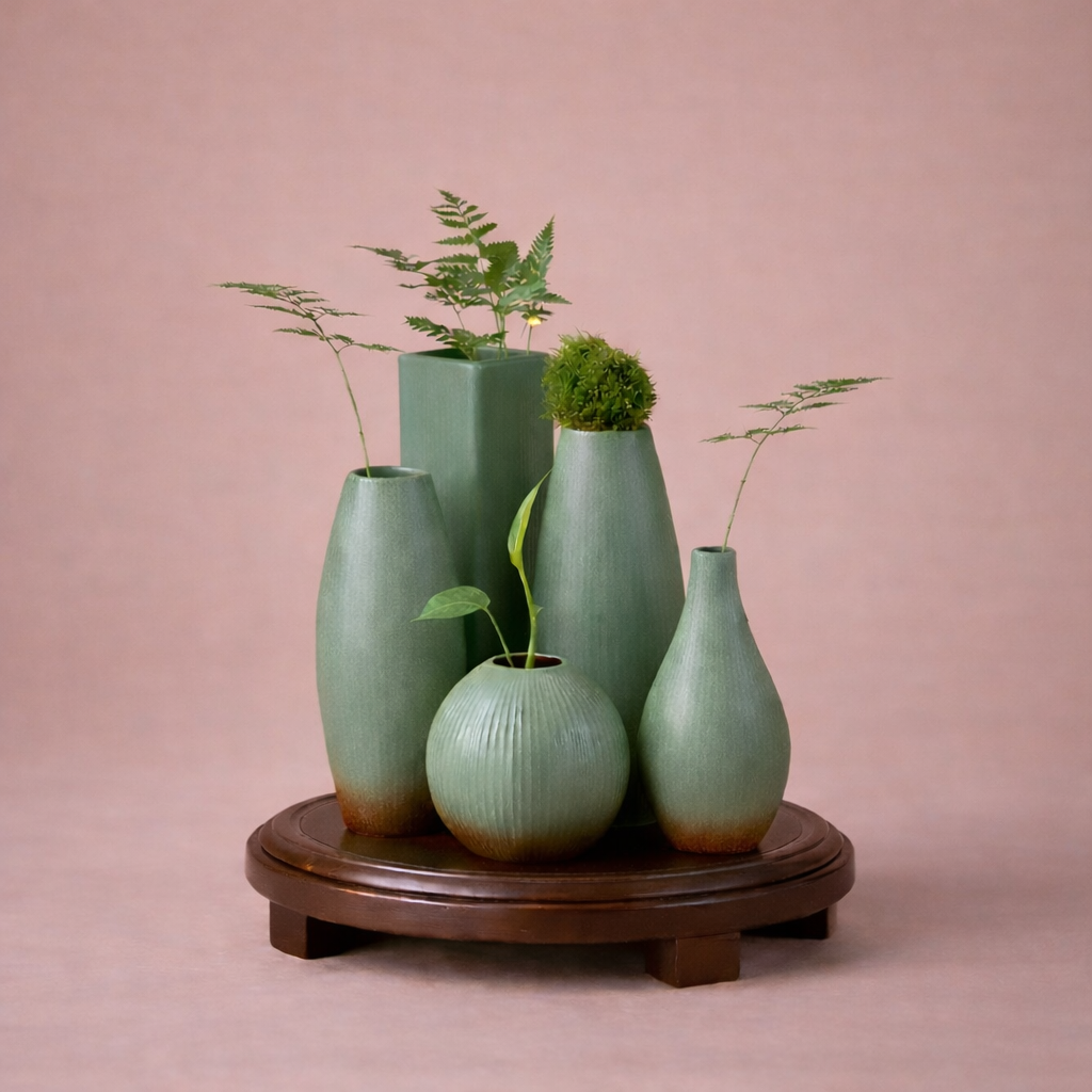 Petit vase de plante vert en céramique