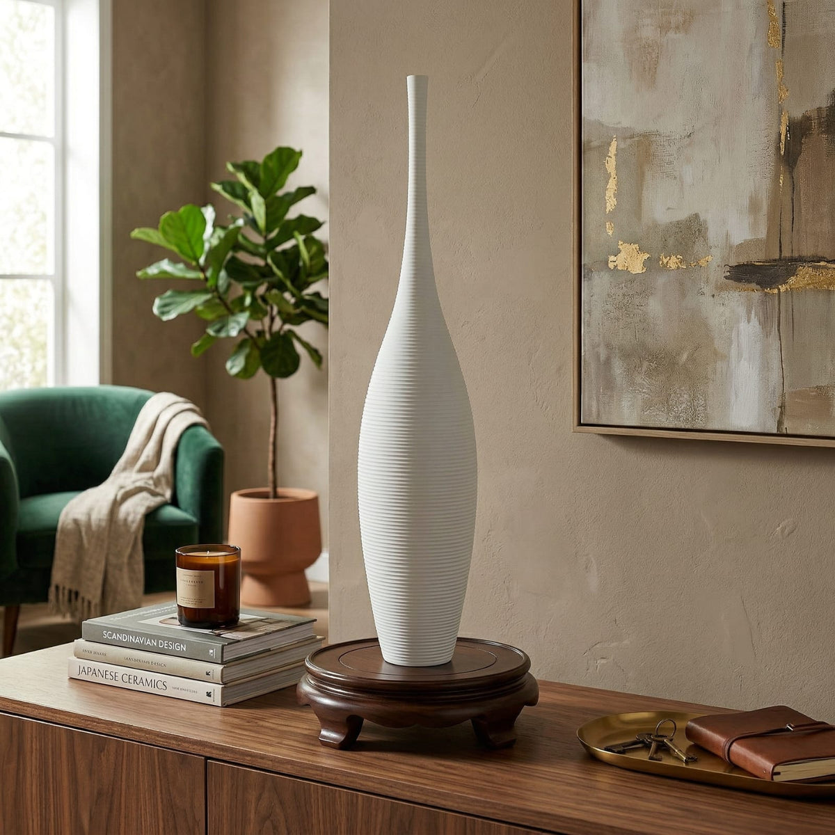 Grand vase blanc design en céramique