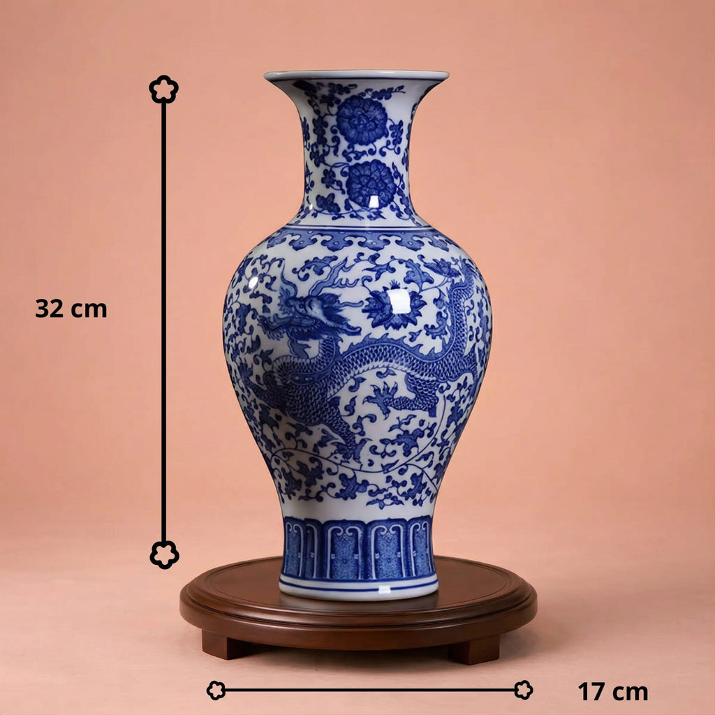Grand vase chinois bleu et blanc 32 cm | Porcelaine Jingdezhen