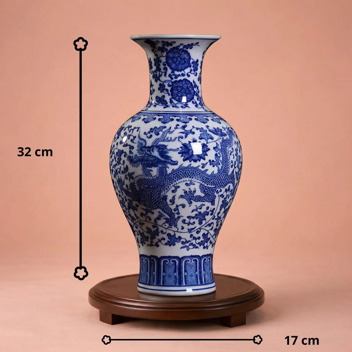 Grand vase chinois bleu et blanc 32 cm | Porcelaine Jingdezhen