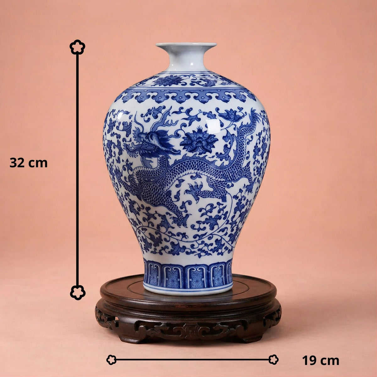 Grand vase chinois bleu et blanc 32 cm | Porcelaine Jingdezhen