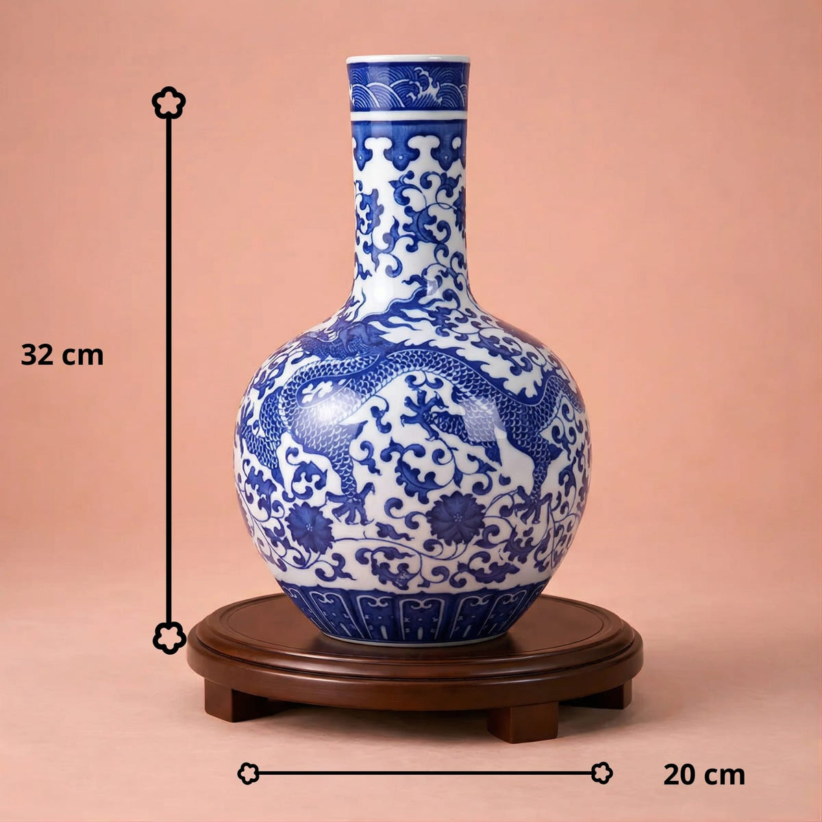 Grand vase chinois bleu et blanc 32 cm | Porcelaine Jingdezhen