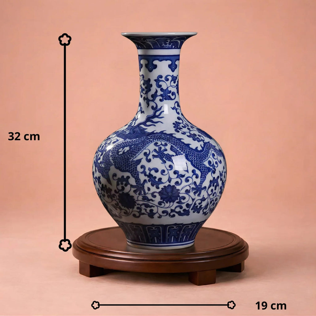 Grand vase chinois bleu et blanc 32 cm | Porcelaine Jingdezhen