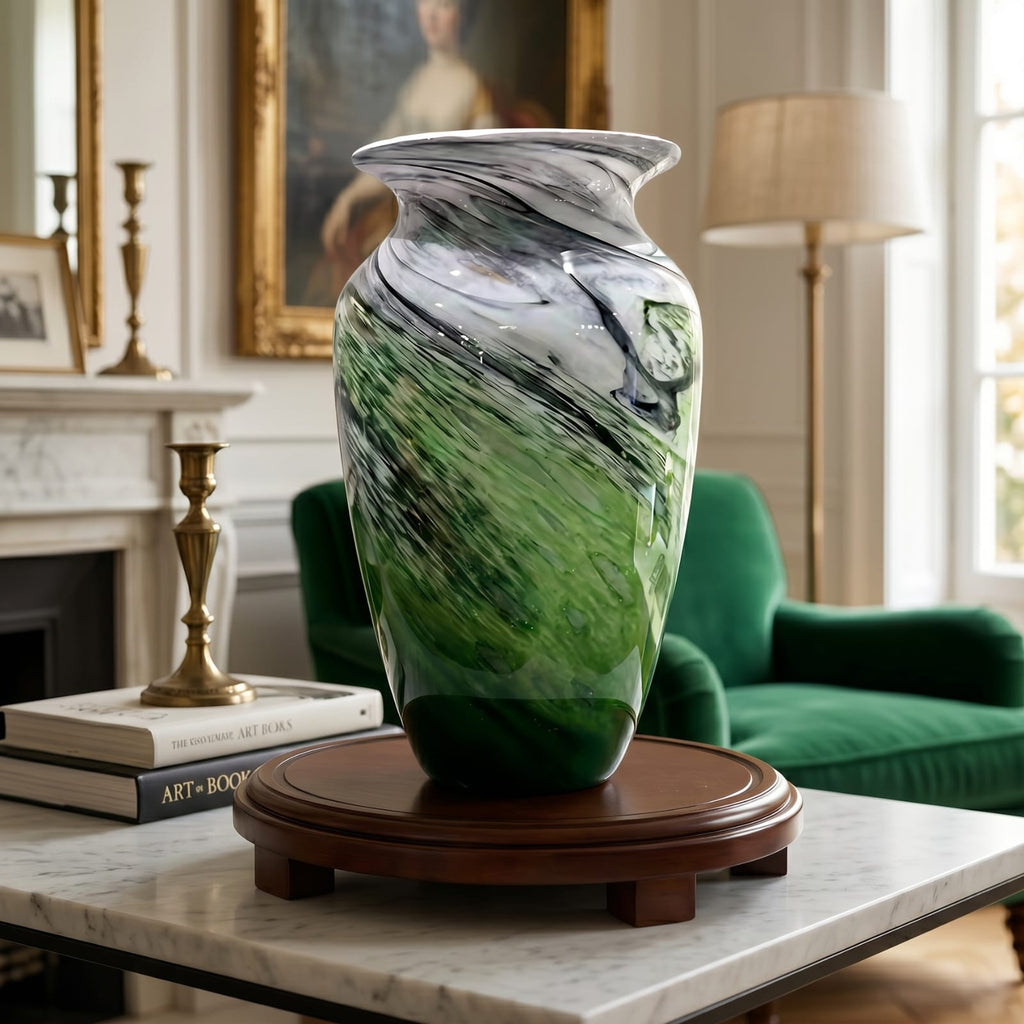 Grand vase chinois vert en verre et cristal de luxe