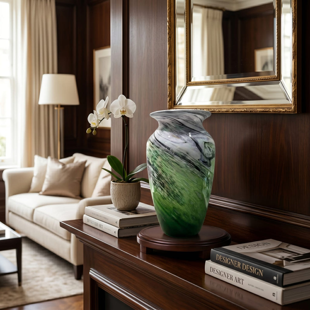 Grand vase chinois vert en verre et cristal de luxe