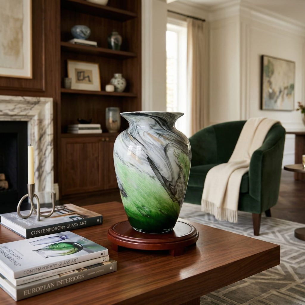 Grand vase chinois vert en verre et cristal de luxe