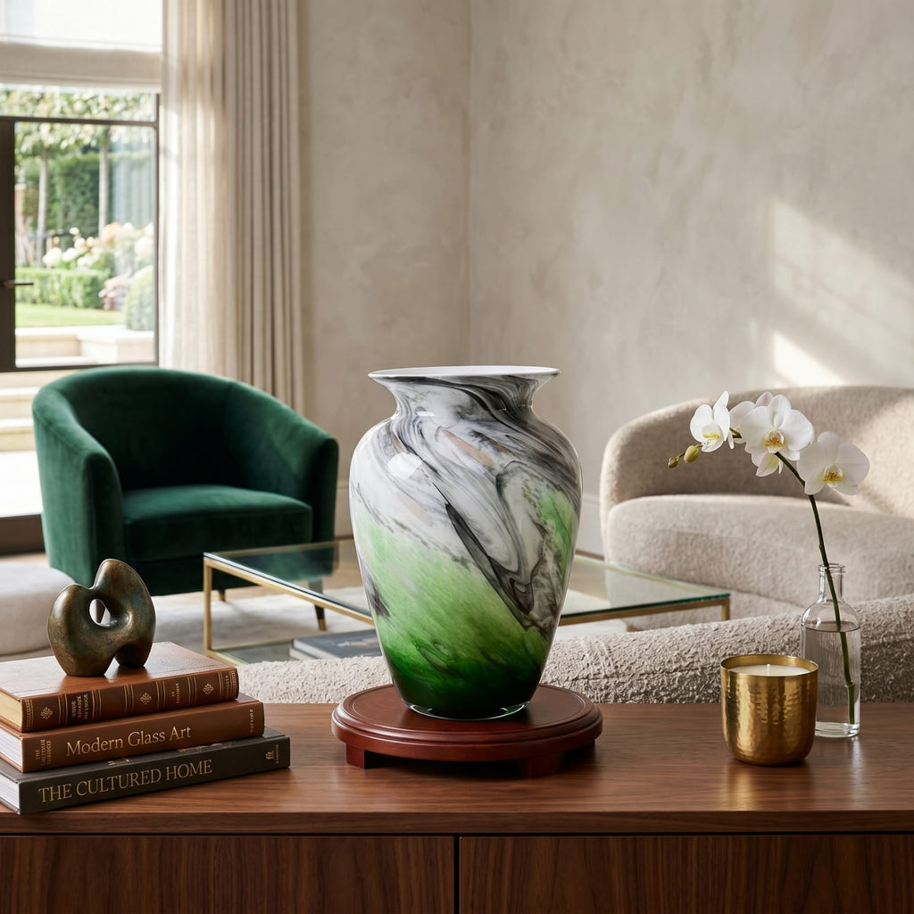 Grand vase chinois vert en verre et cristal de luxe