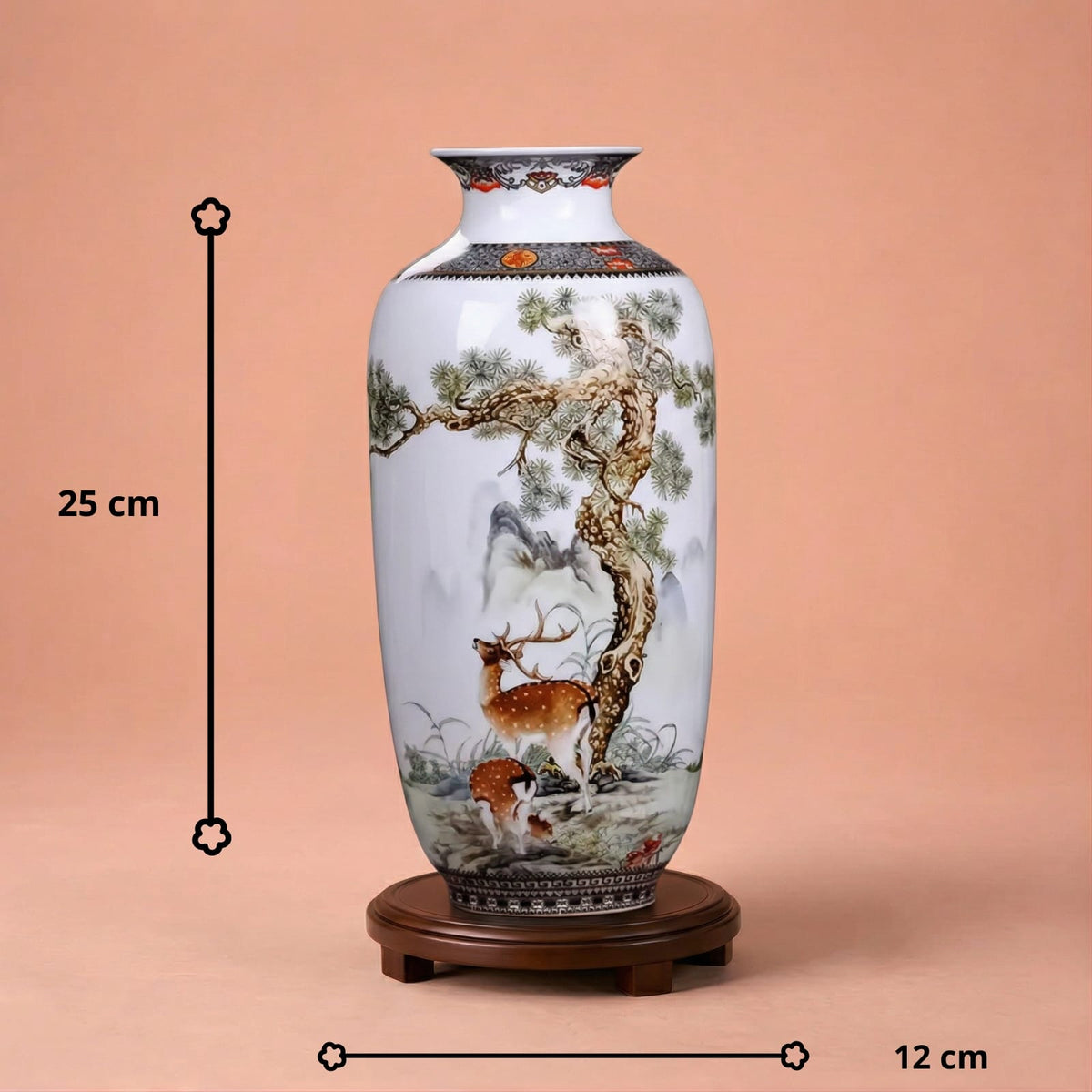 Grand vase en céramique chinois motif cerfs