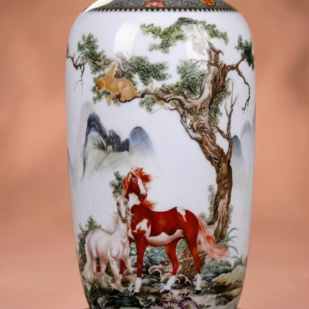 Grand vase en céramique chinois motif chevaux