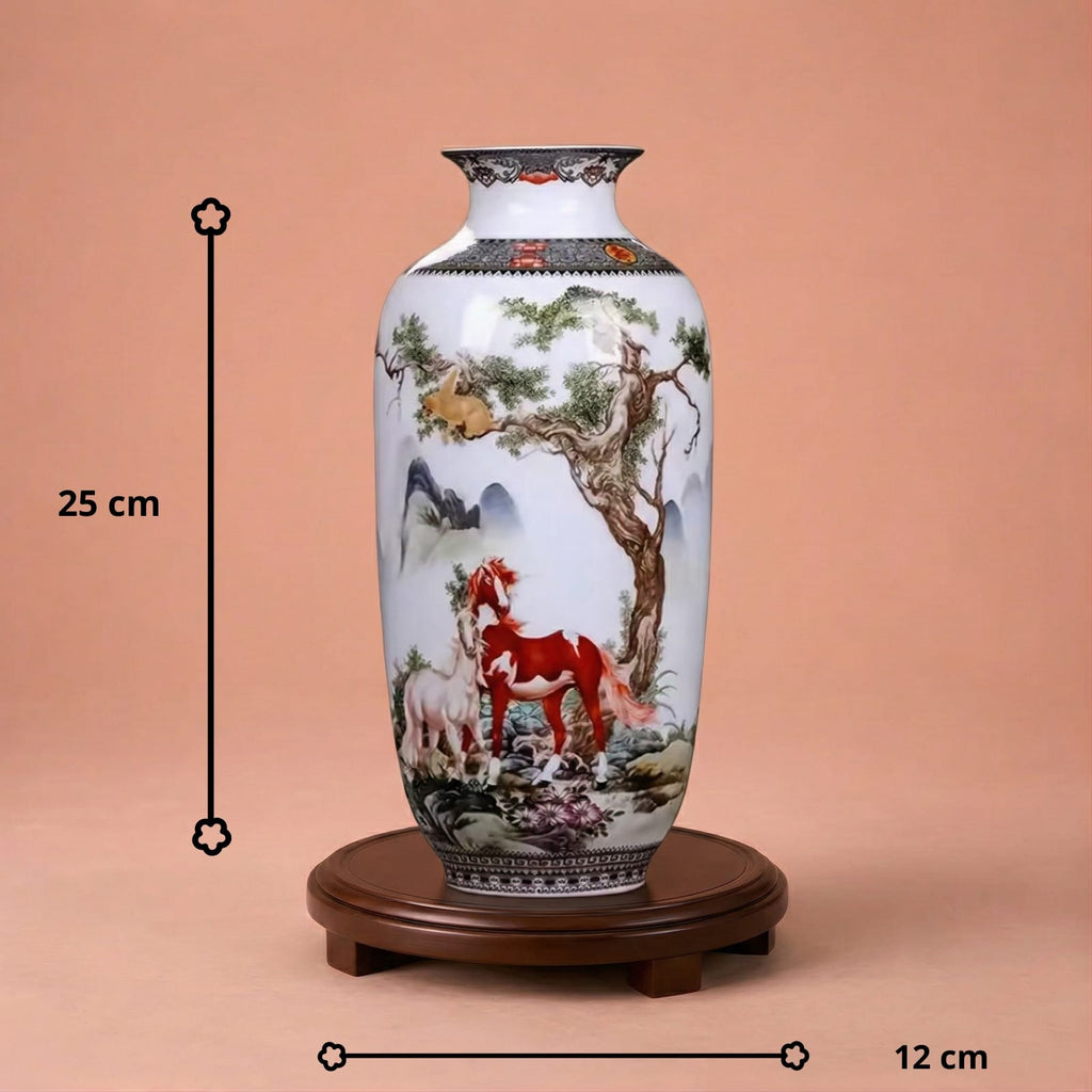 Grand vase en céramique chinois motif chevaux