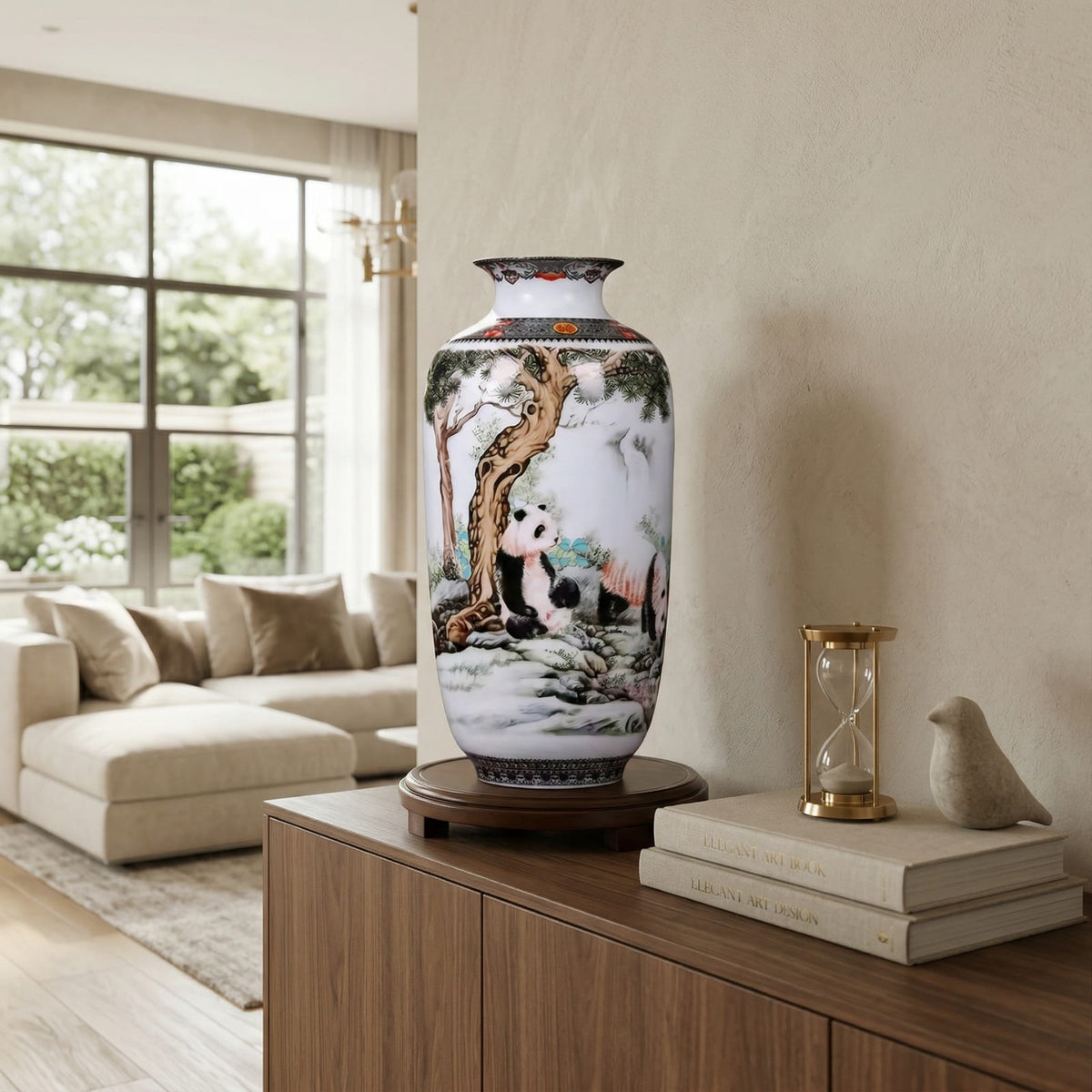 Grand vase en céramique chinois motif panda