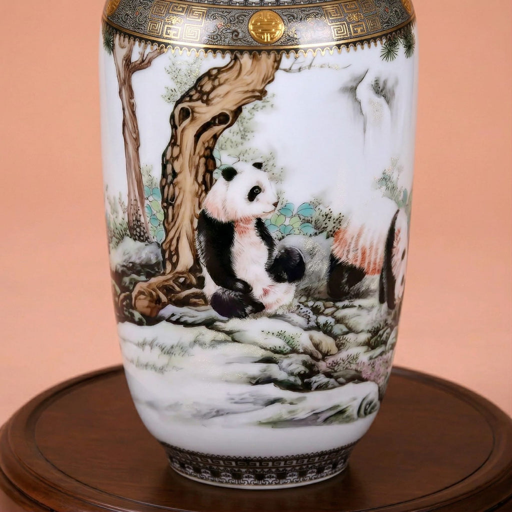 Grand vase en céramique chinois motif panda