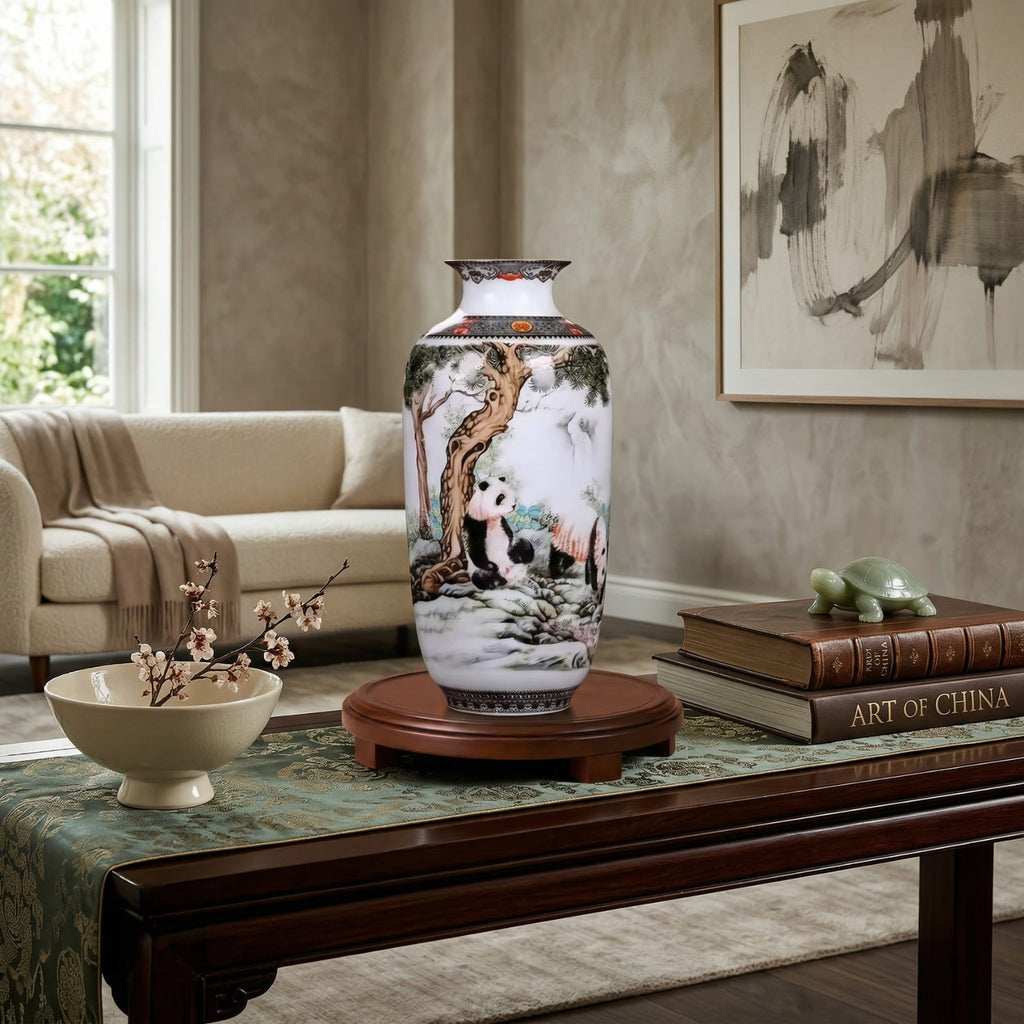 Grand vase en céramique chinois motif panda