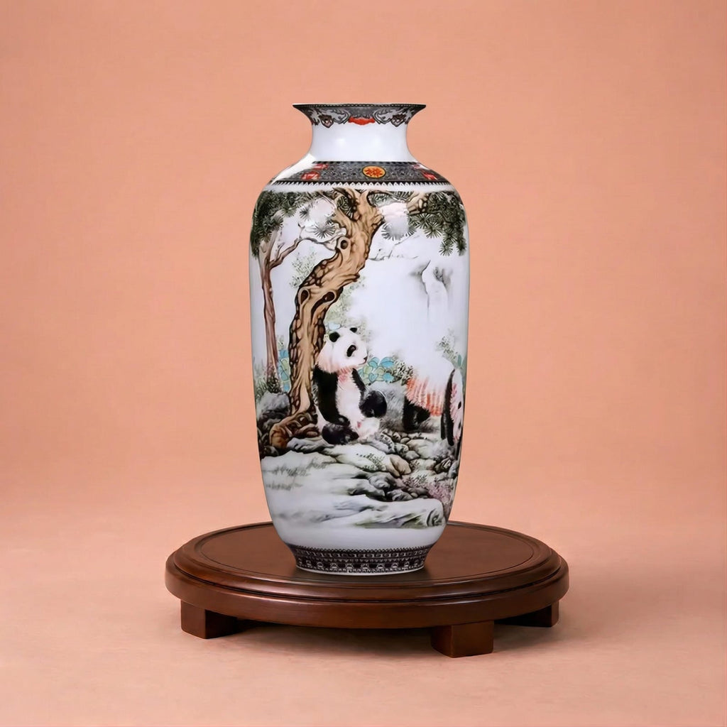 Grand vase en céramique chinois motif panda
