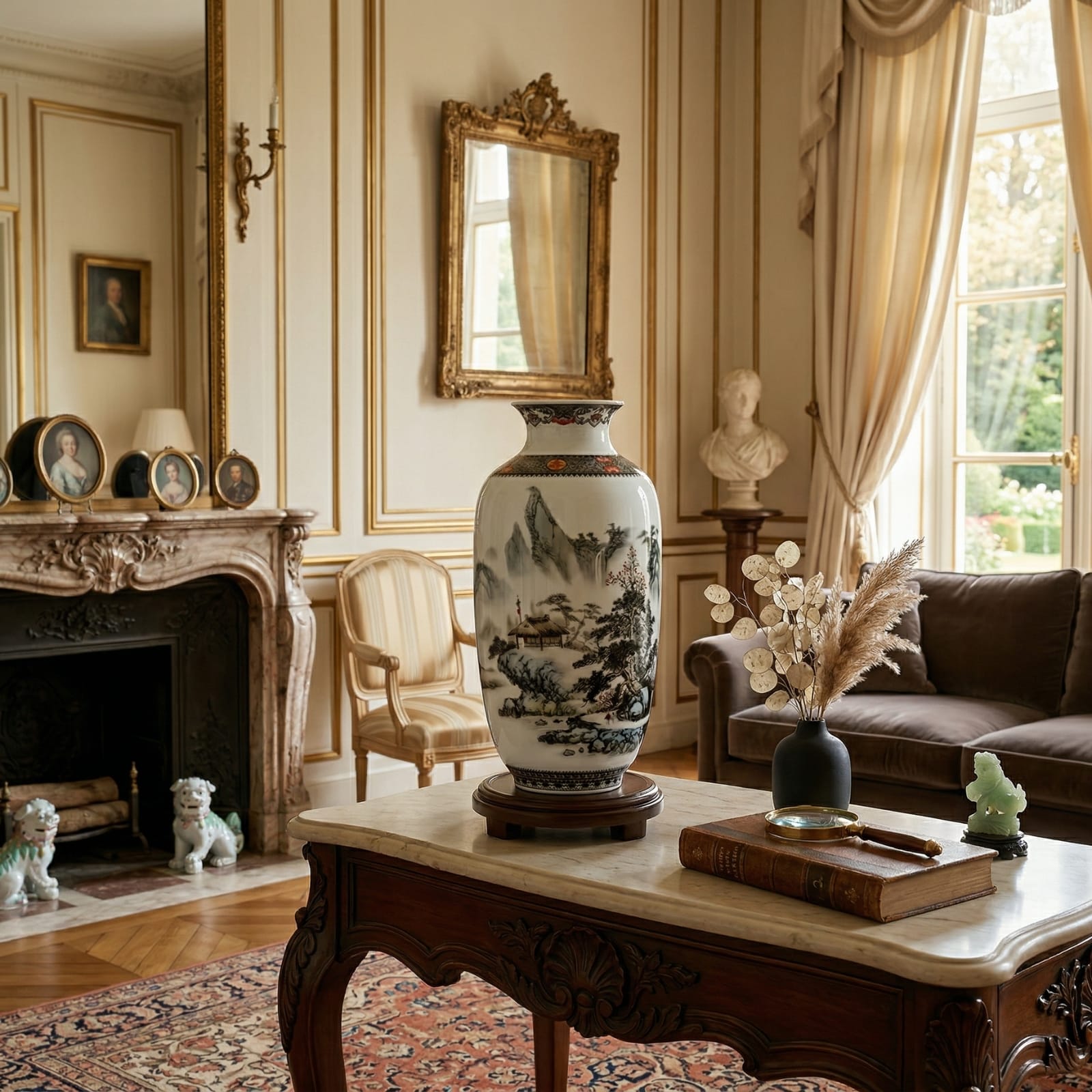 Grand vase en céramique chinois motif paysage brumeux Image