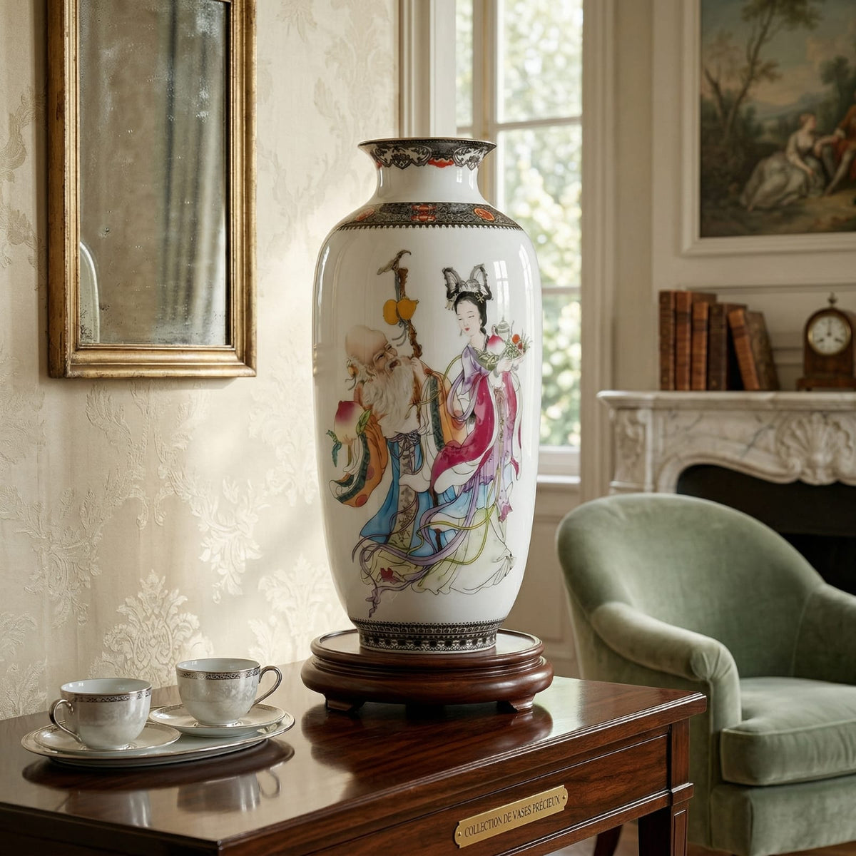 Grand vase en céramique chinois scène élégante
