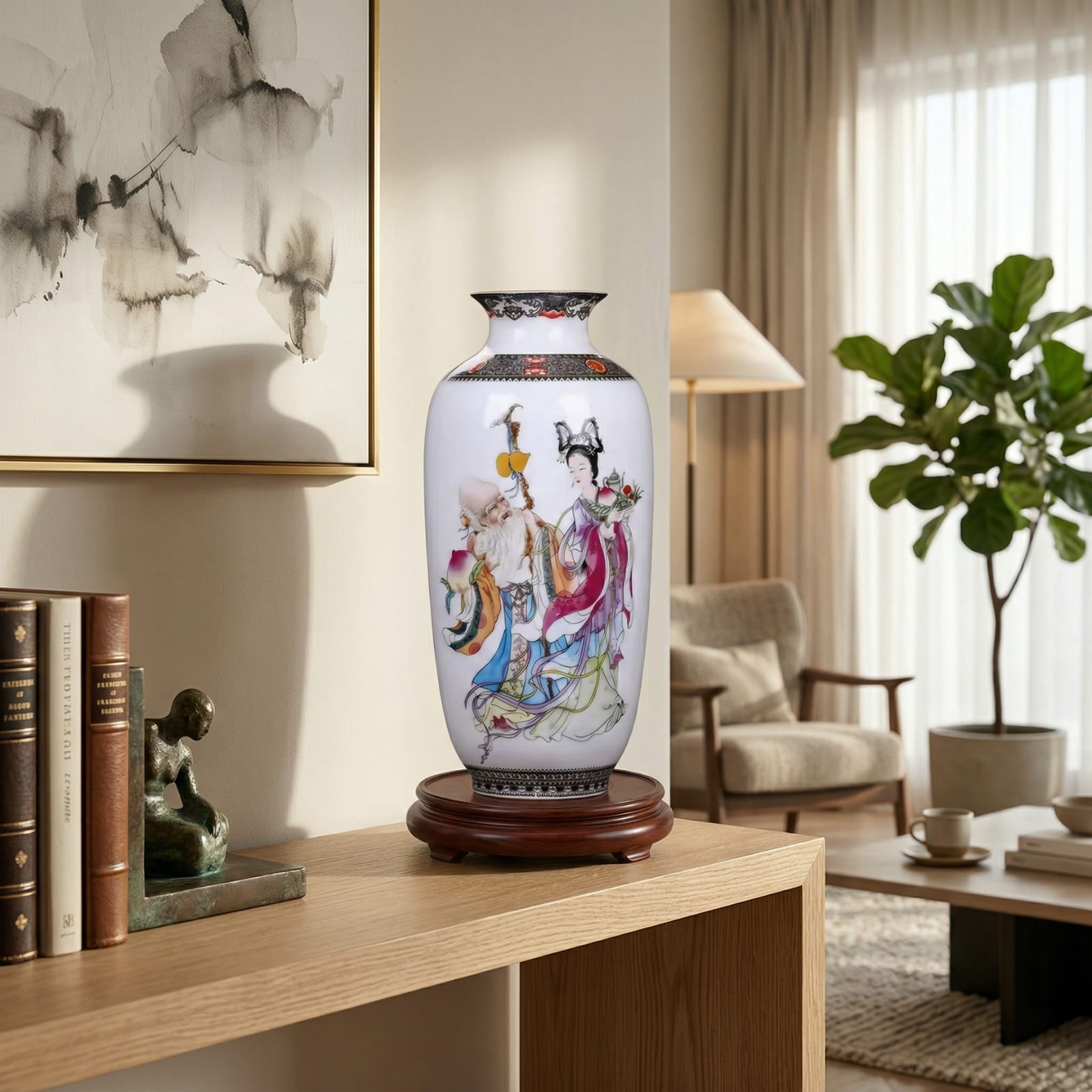 Grand vase en céramique chinois scène élégante Image