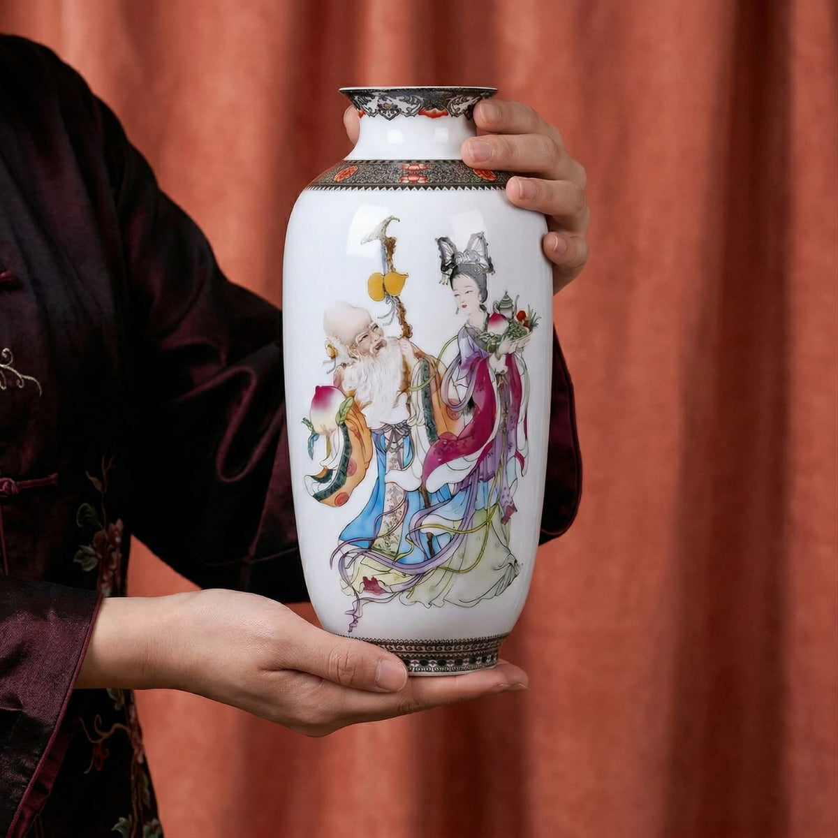 Grand vase en céramique chinois scène élégante