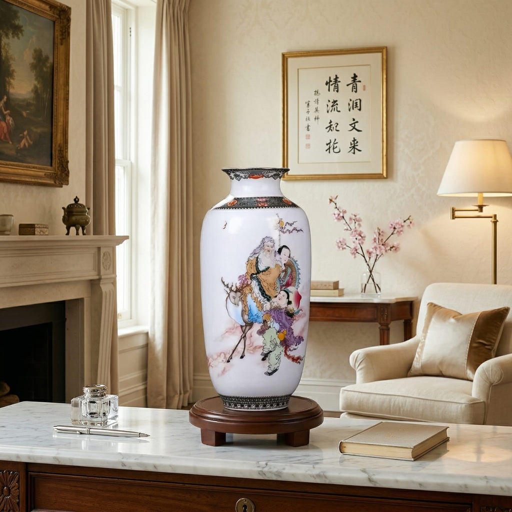Grand vase en céramique chinois scène figurative