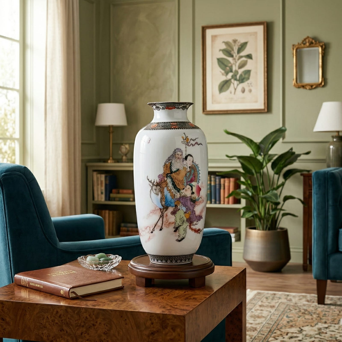 Grand vase en céramique chinois scène figurative