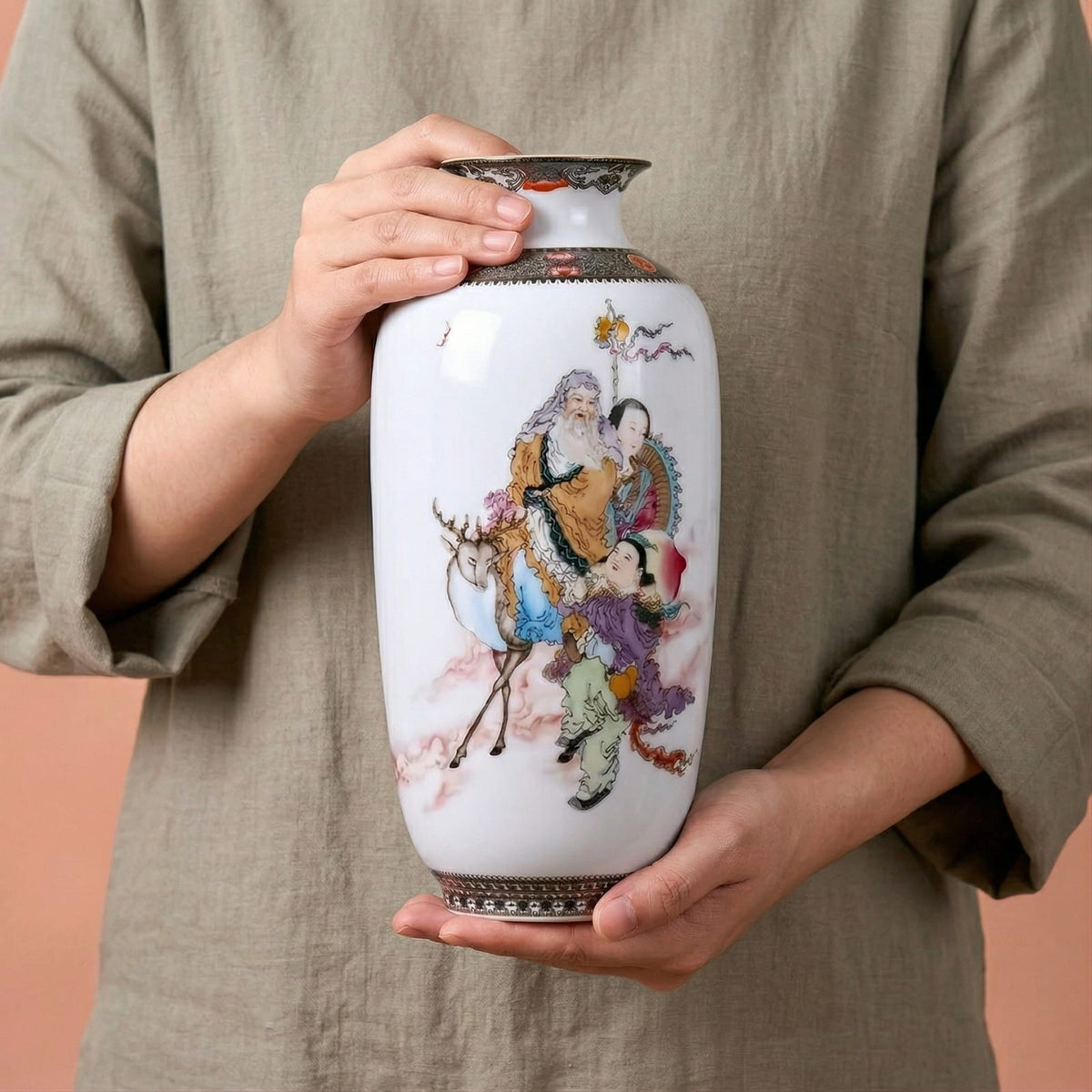 Grand vase en céramique chinois scène figurative