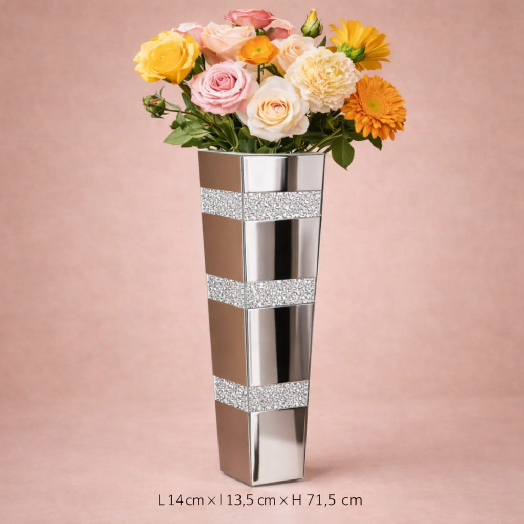 Grand vase en verre miroir avec diamants écrasés