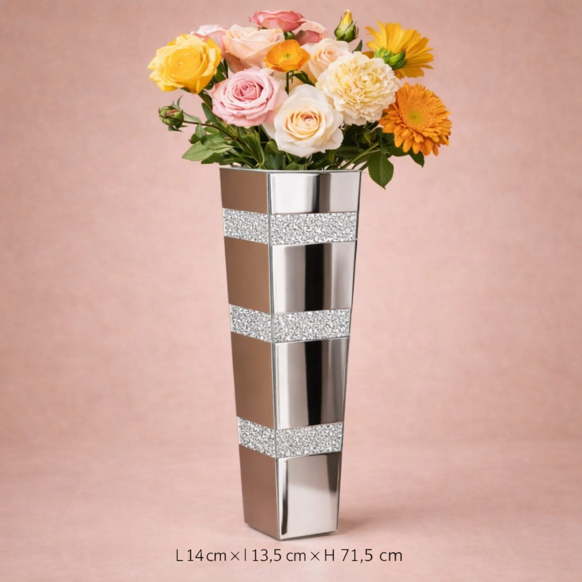 Grand vase en verre miroir avec diamants écrasés