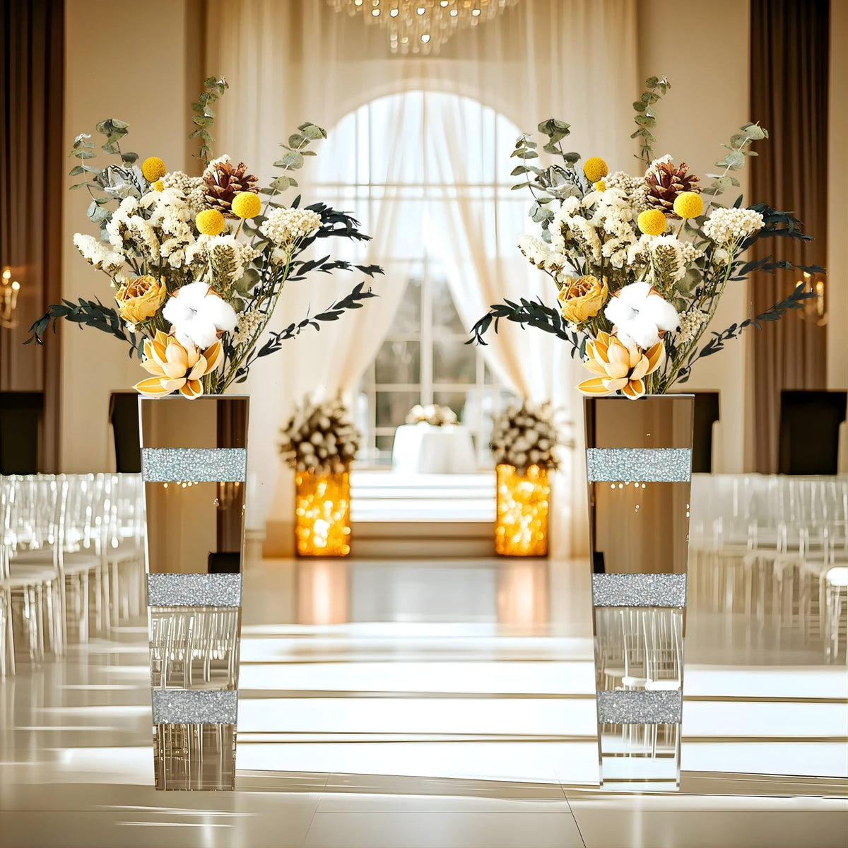 Grand vase en verre miroir avec diamants écrasés
