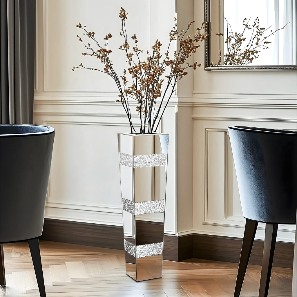Grand vase en verre miroir avec diamants écrasés