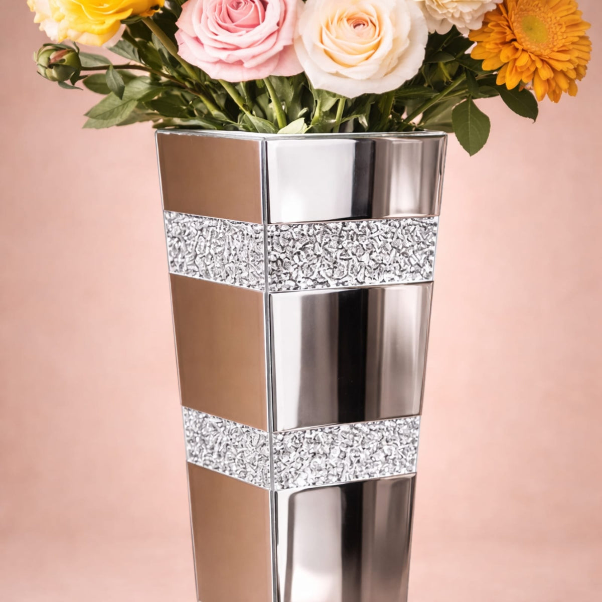 Grand vase en verre miroir avec diamants écrasés