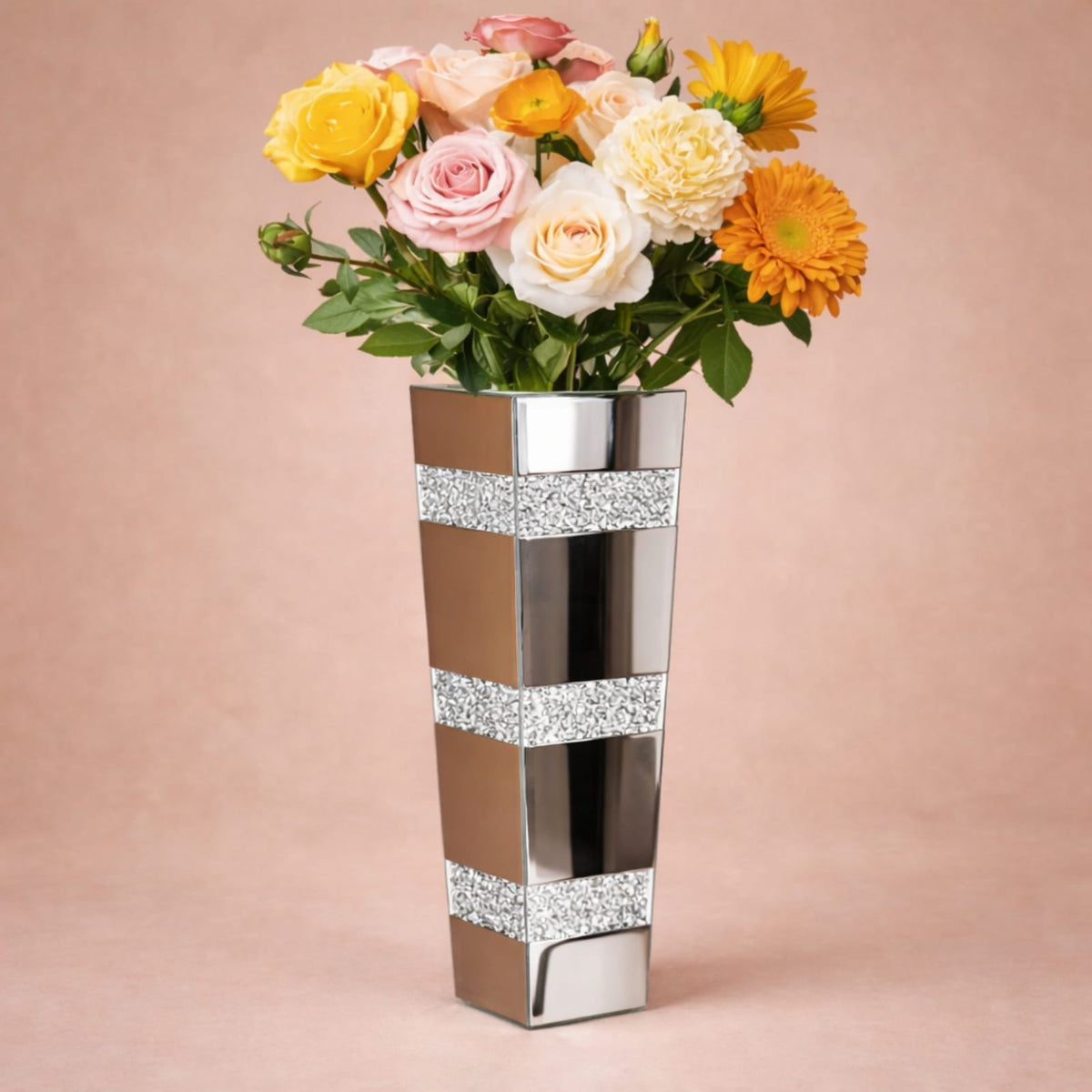 Grand vase en verre miroir avec diamants écrasés
