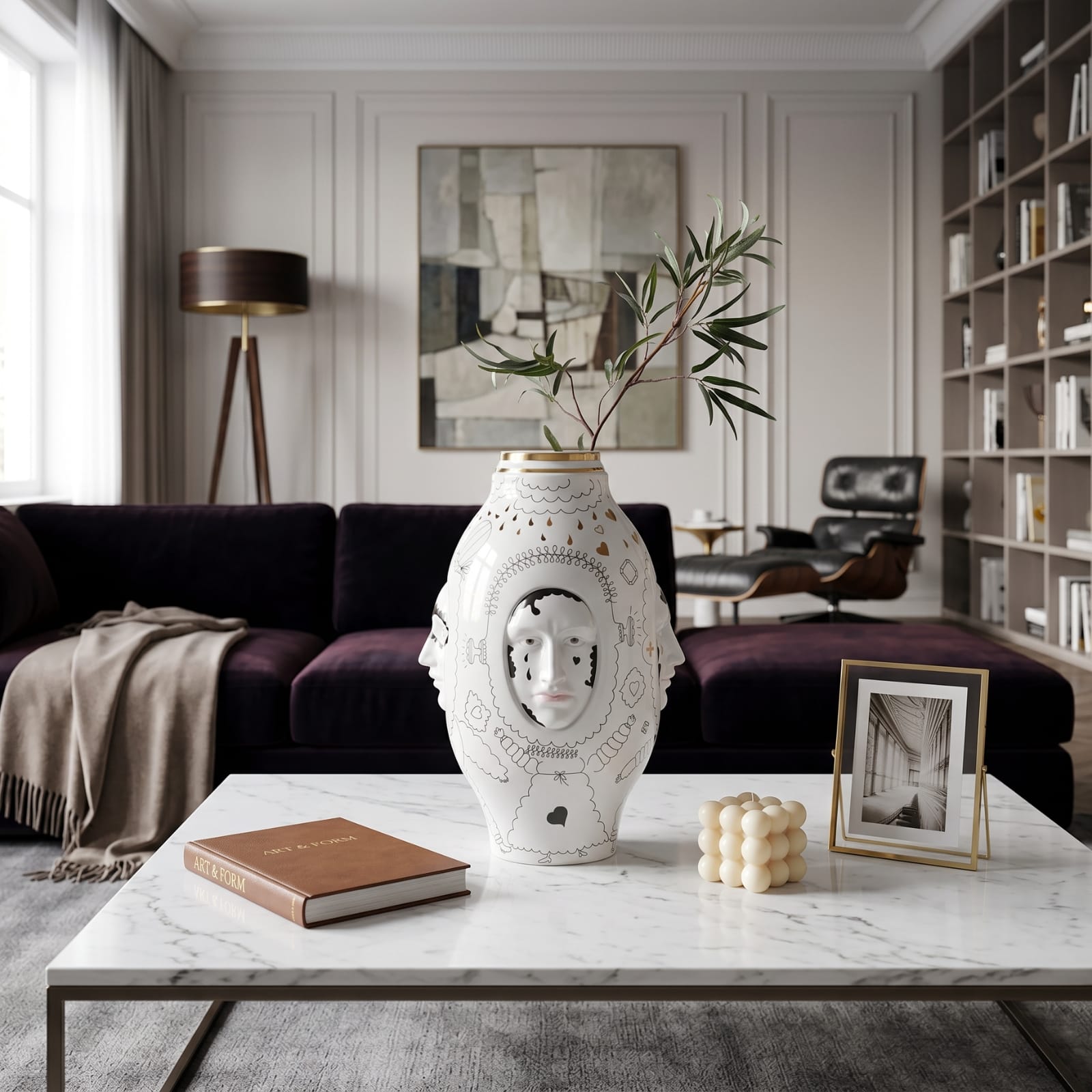 Grand vase visage de décoration intérieur de luxe Image