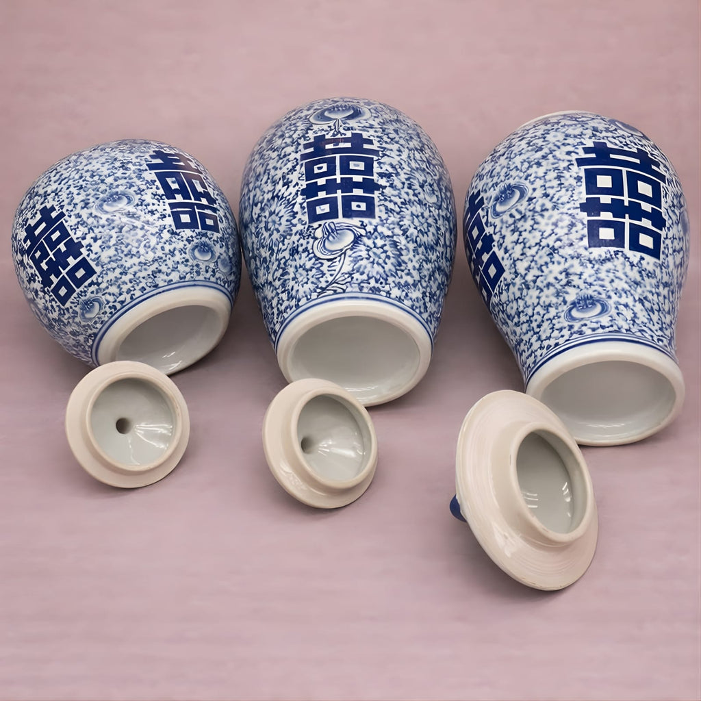 Petit vase chinois bleu en céramique et porcelaine