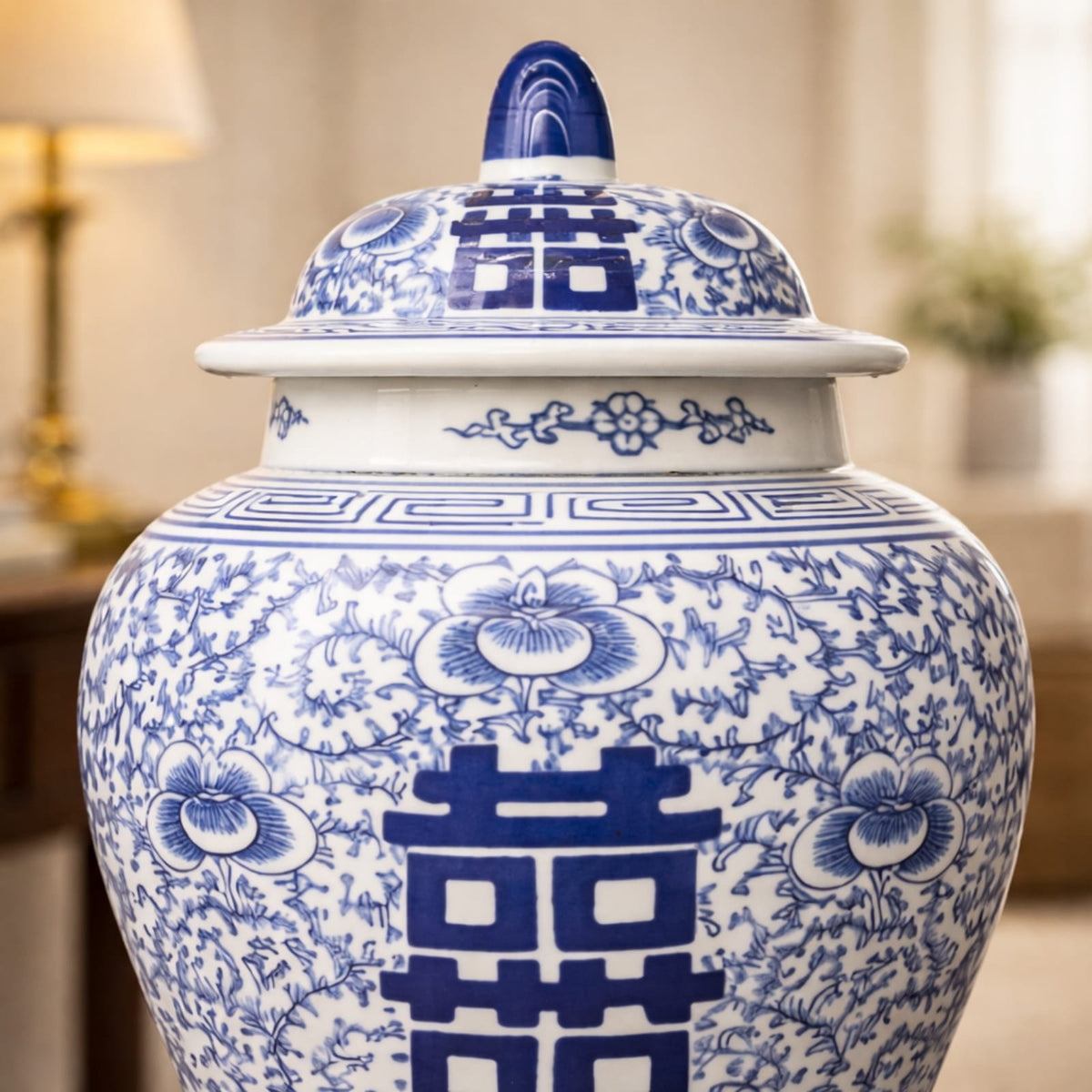 Petit vase chinois bleu en céramique et porcelaine