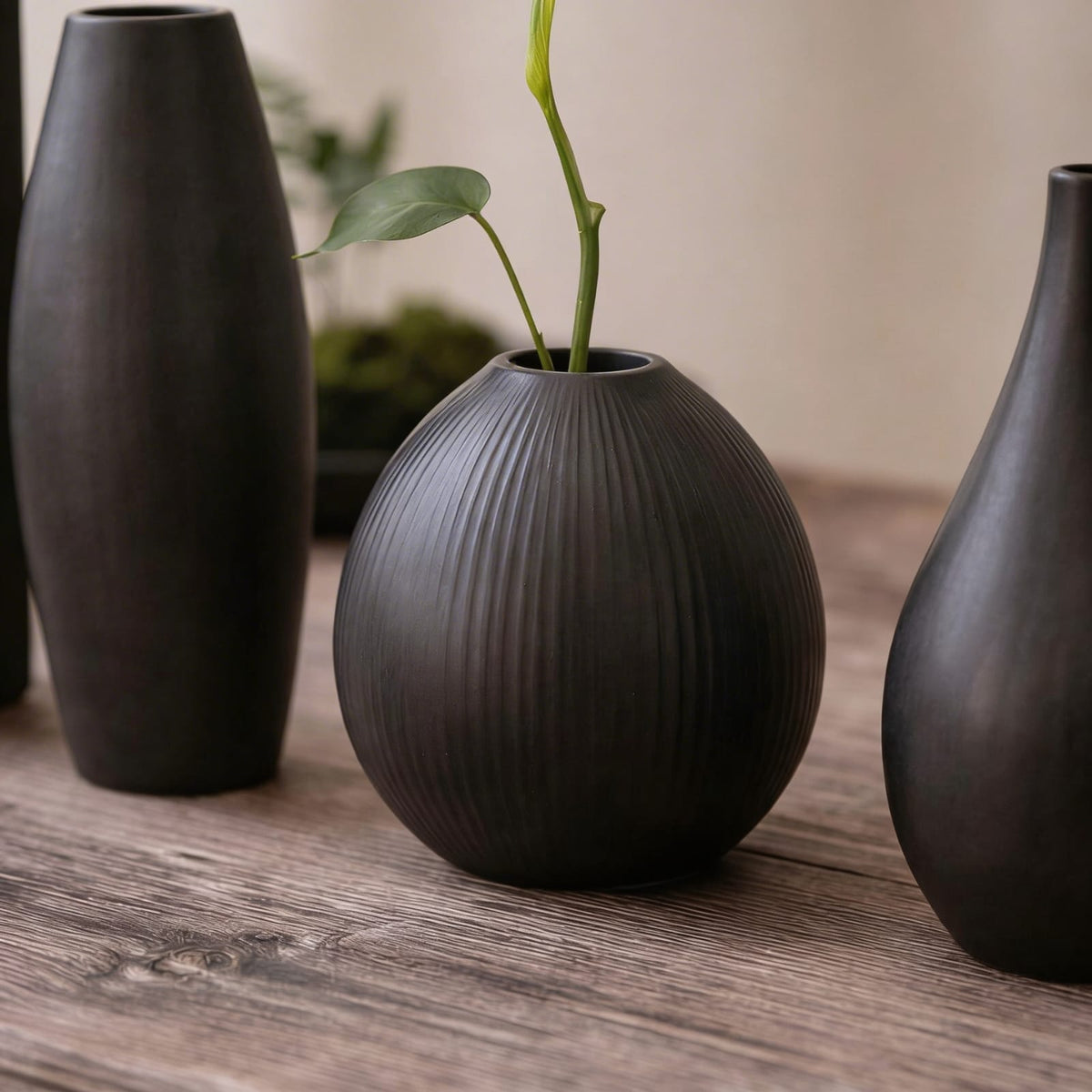 Petit vase de plante noir en céramique