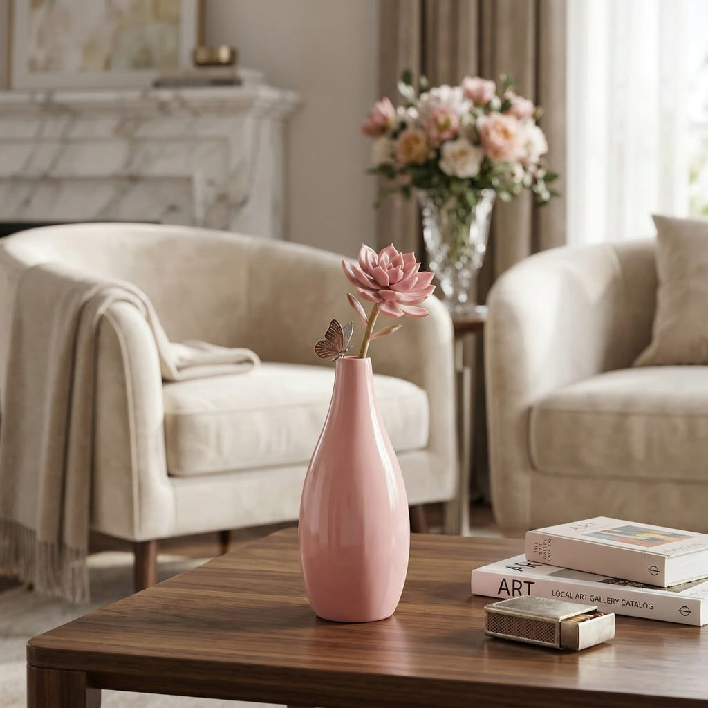 Petit vase de plante rose en céramique