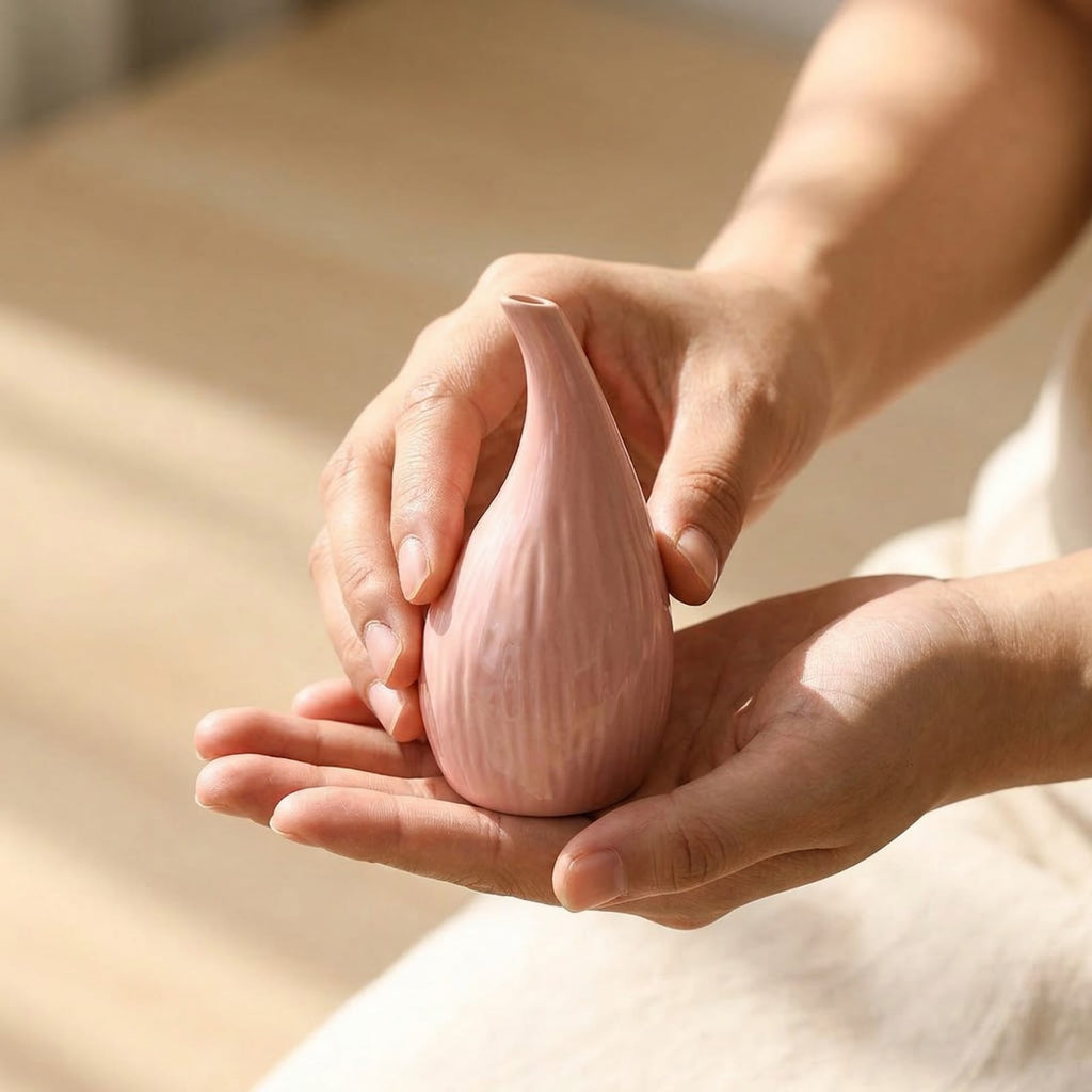Petit vase de plante rose en céramique