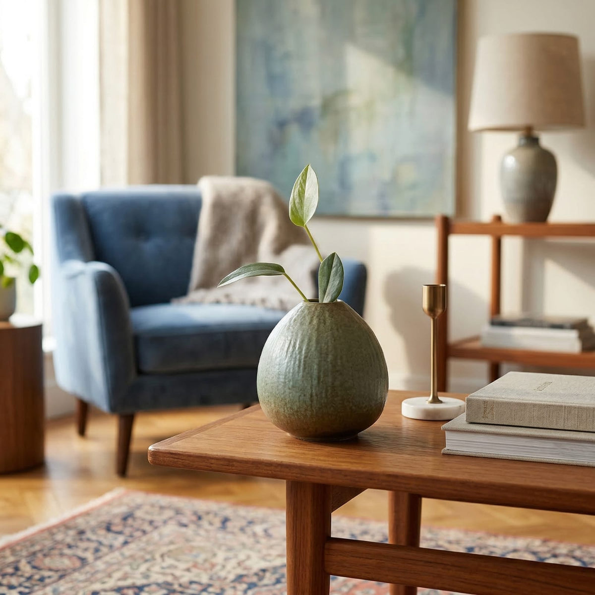 Petit vase de plante vert en céramique