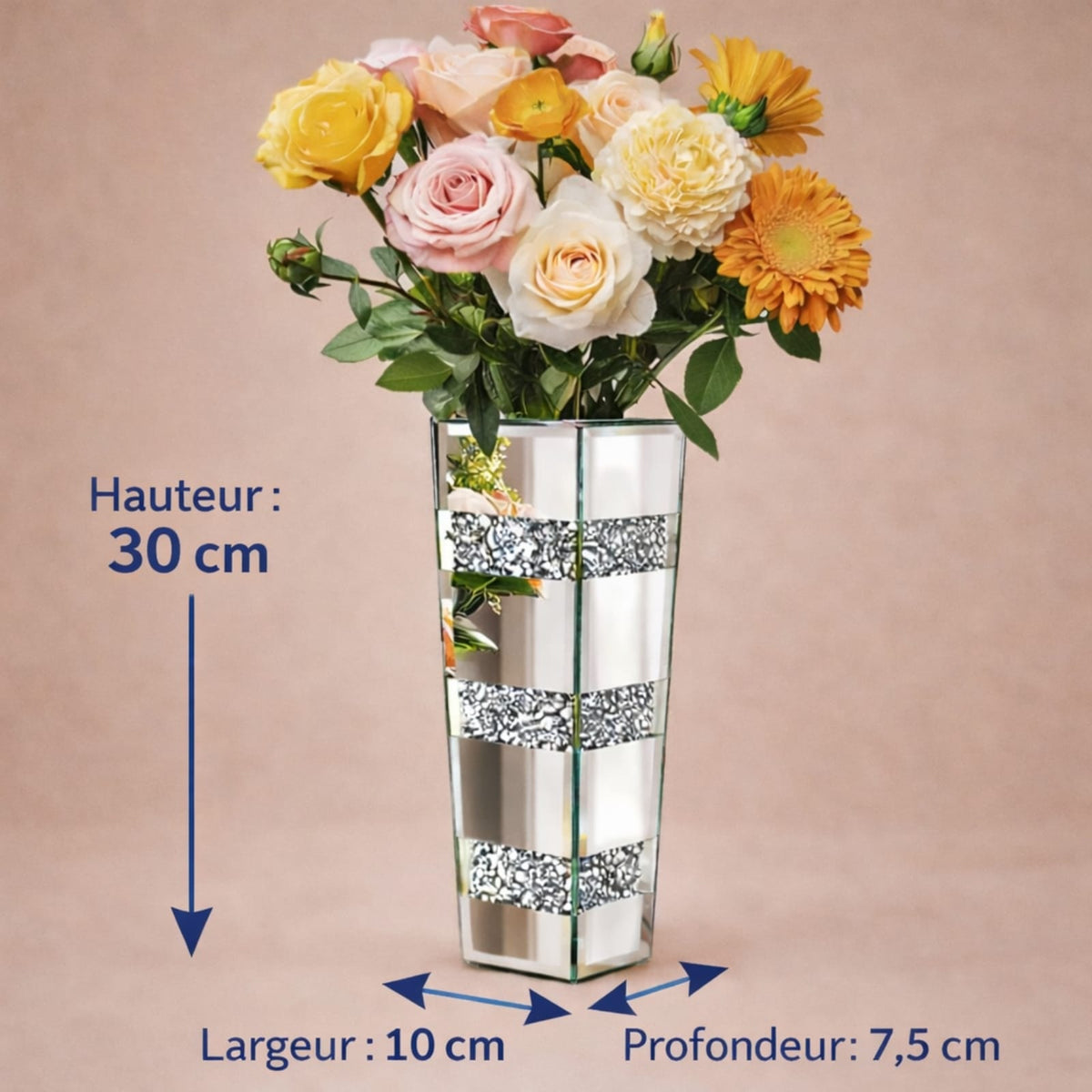 Petit vase en verre miroir avec diamants écrasés | Vase design moderne