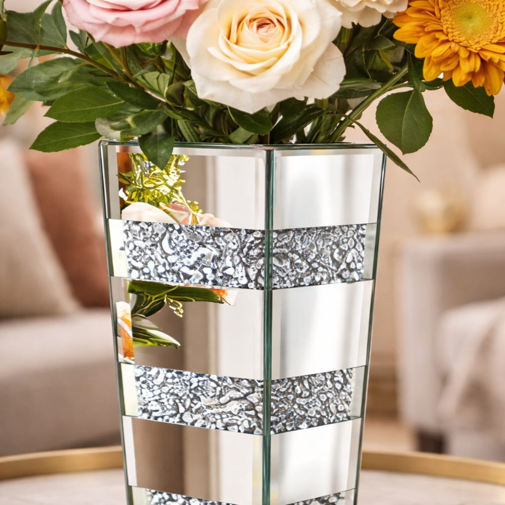 Petit vase en verre miroir avec diamants écrasés | Vase design moderne