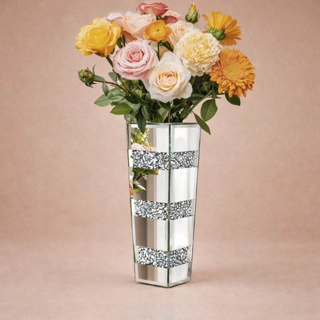 Petit vase en verre miroir avec diamants écrasés | Vase design moderne