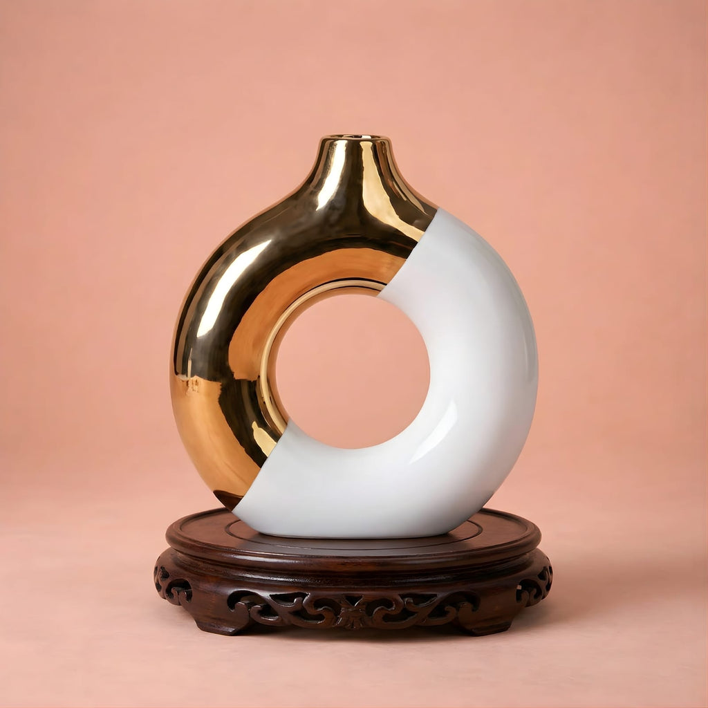 Vase à fleurs en céramique de luxe | Design nordique doré