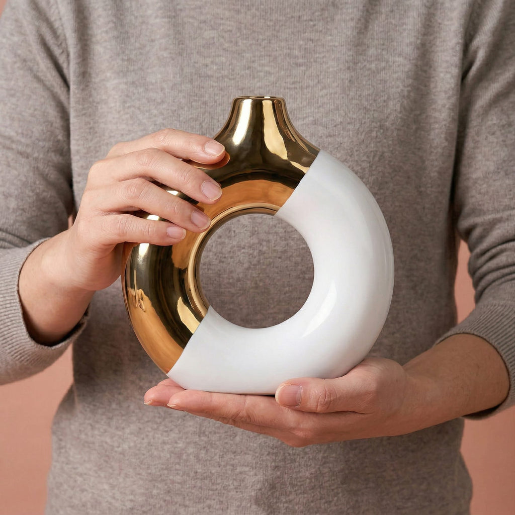Vase à fleurs en céramique de luxe | Design nordique doré