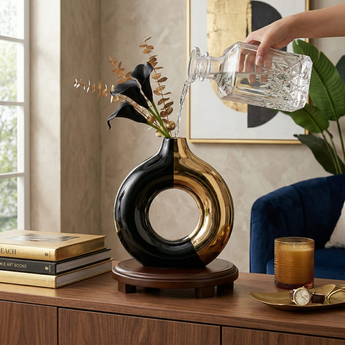 Vase à fleurs en céramique de luxe | Design nordique doré