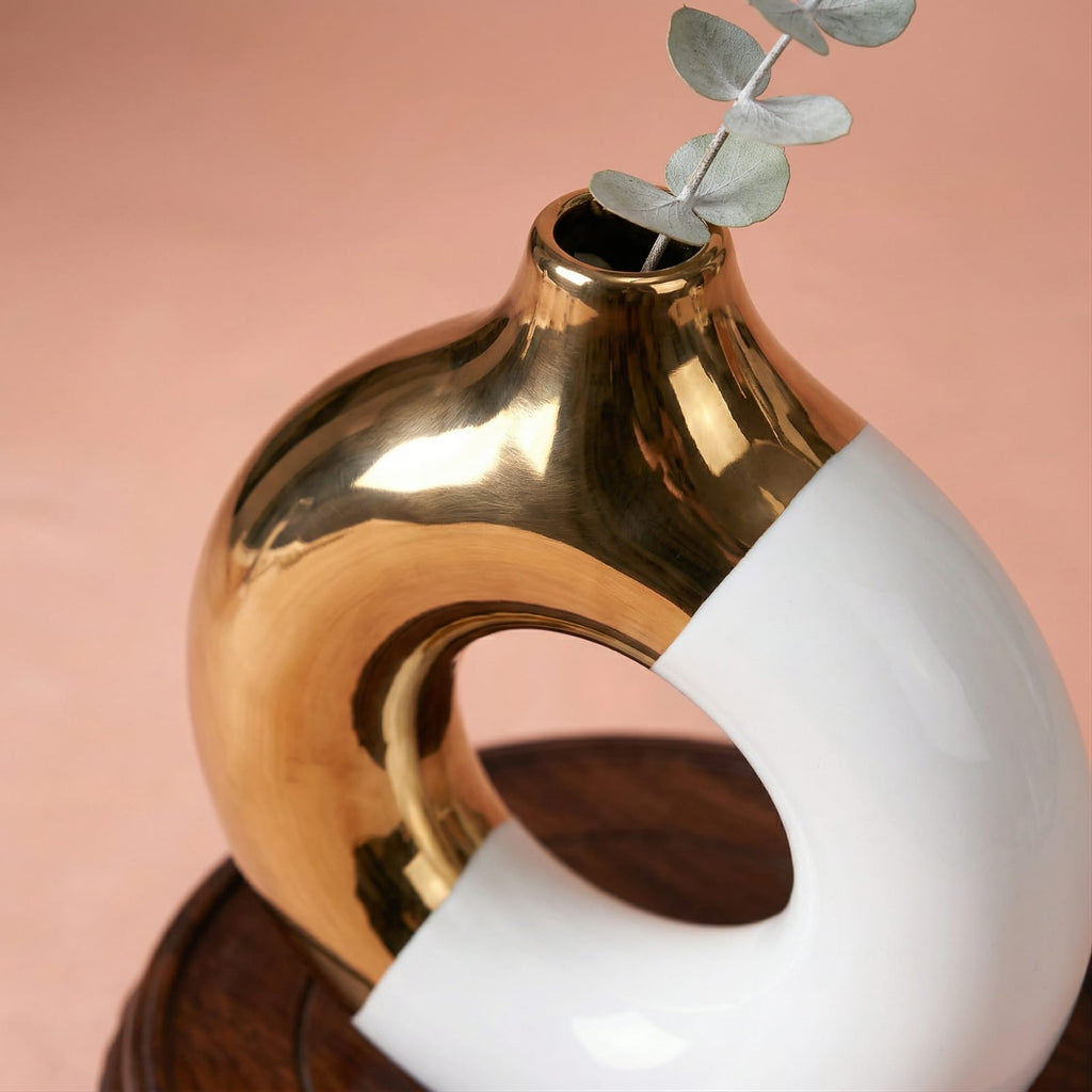 Vase à fleurs en céramique de luxe | Design nordique doré