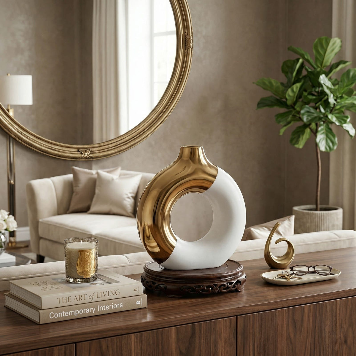 Vase à fleurs en céramique de luxe | Design nordique doré