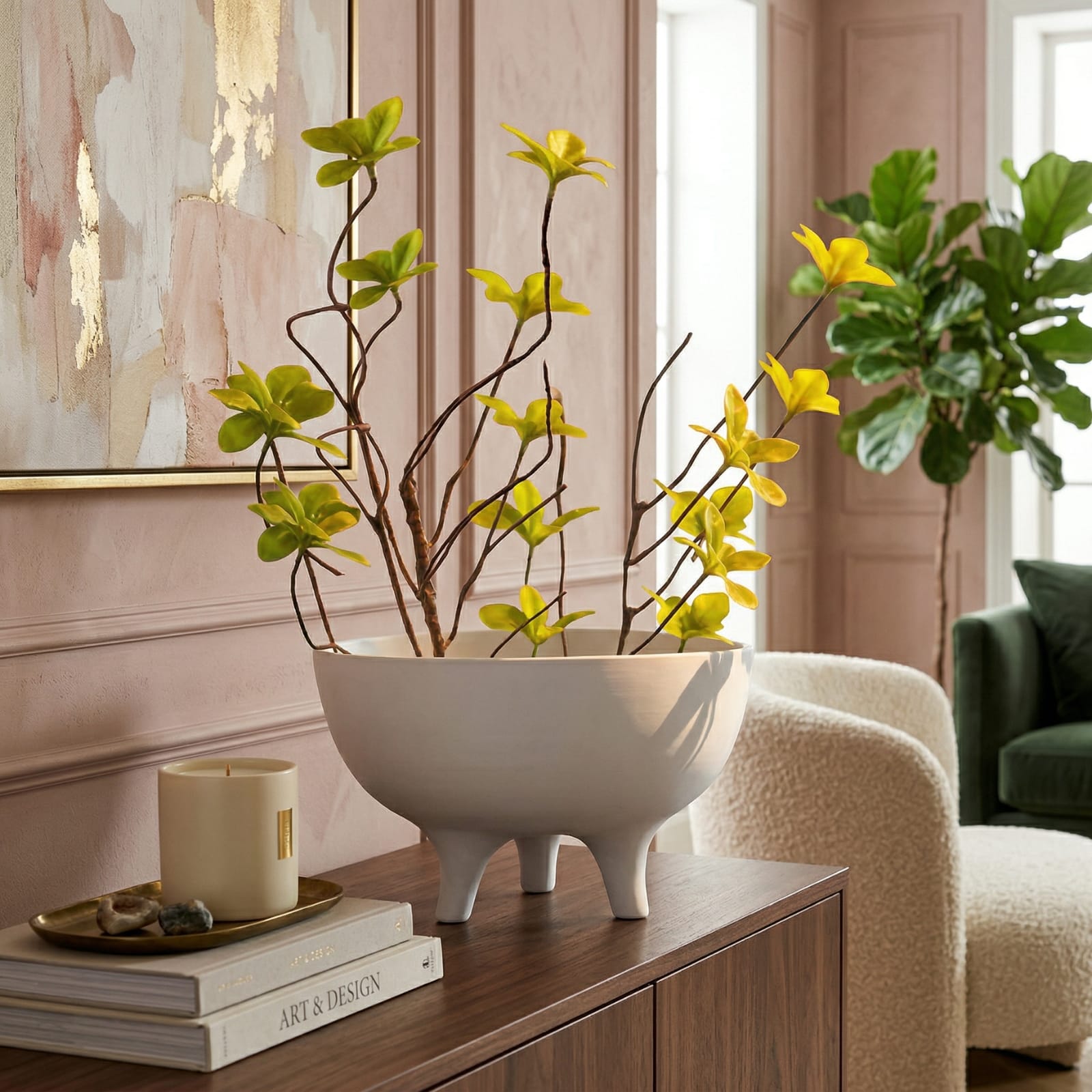 Vase à fleurs en céramique tripode | Pot décoratif moderne Image